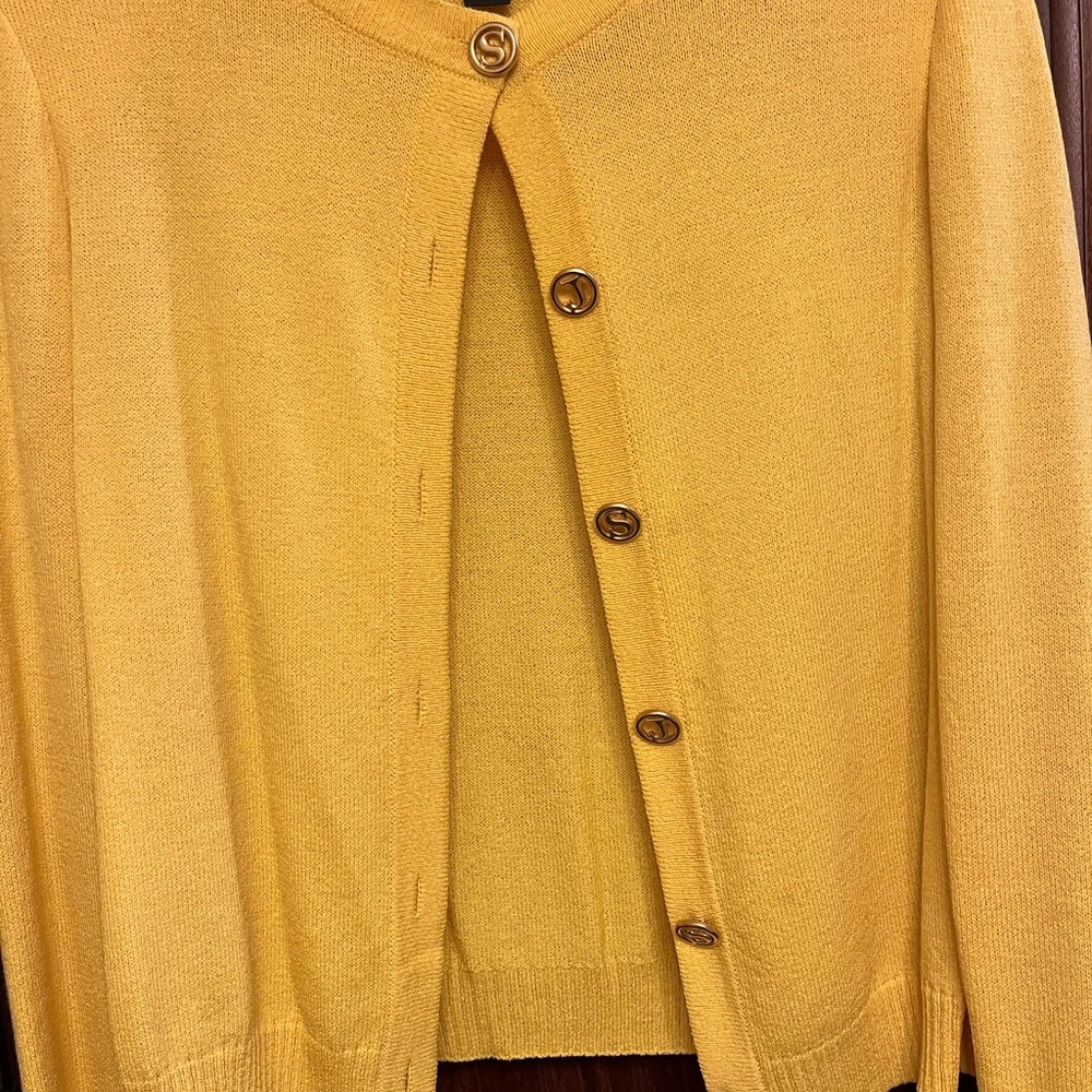 St. John Yellow Cardigan Sweater Classic Knit